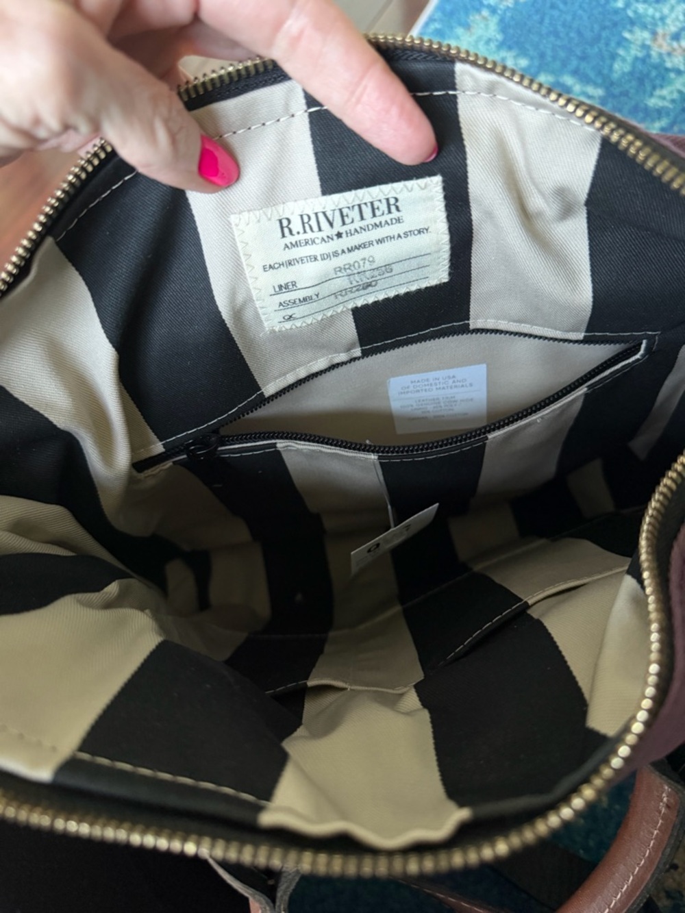 R.Riveter Purple Canvas & Brown Leather Bag - Picture 4 of 9